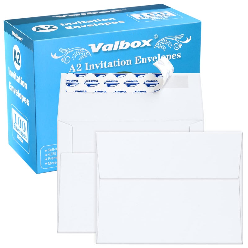 ValBox A2 Invitation Envelopes 100 Qty 4.375x5.75" White Envelopes Self Seal for Invitations, Photos, Wedding, Announcements, Thank you Notes, RSVP, Greeting Cards | 4-3/8 x 5-3/4 Inches(A2) - Image 1